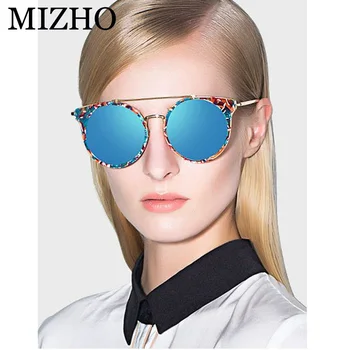 

MIZHO Brand Superstar Copper Metal Polarized Sunglasses Women Cat eye Vintage UV400 Mirror Round GLASSES Ladies Original Luxury