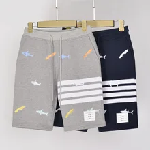 Модные брендовые мужские шорты кэжуал, женские летние спортивные брюки высокого качества с вышивкой акулы, мужские спортивные штаны