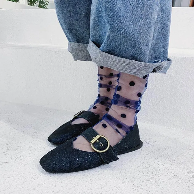 Women's Harajuku Breathable Transparent Mesh Small Polka Dots Socks Lady Net Yarn Fishnet Dots Socks Female Hosiery Sox Women's Harajuku Breathable Transparent Mesh Small Polka Dots Socks Lady Net Yarn Fishnet Dots Socks Female Hosiery Sox