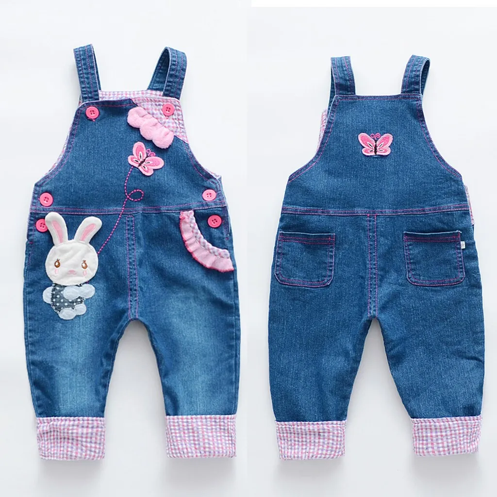 

MUQGEW Children Kids baby girl clothes summer Cartoon Rabbit Butterfly Print Denim Jumpsuit Pants kiz bebek giyim #y4