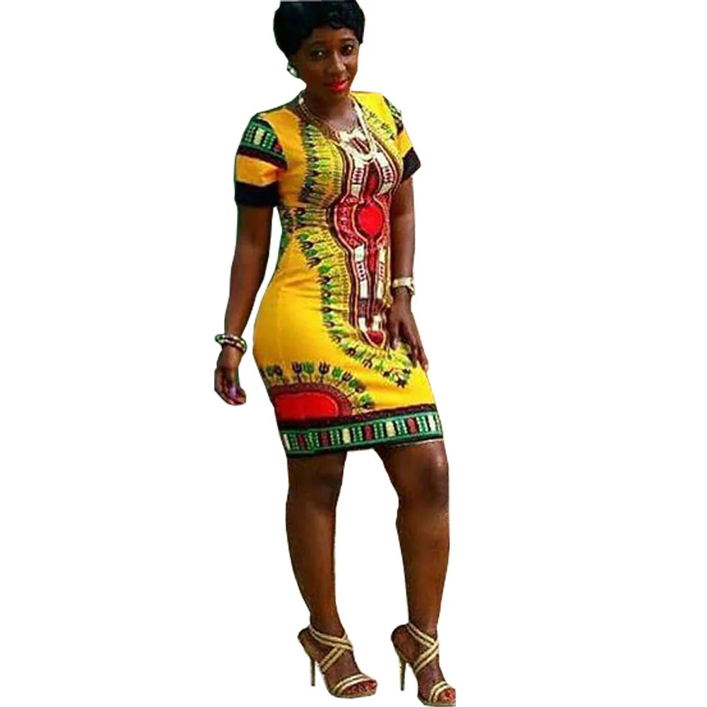

New Summer Dashiki Dress Sexy Tranditional Ethnic Print Ladies Dresses Folk Art African Women Dress Cheap Clothing