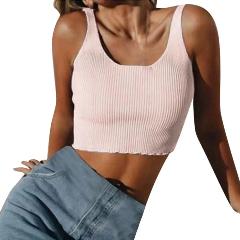Womens Sexy Casual Slim Sleeveless Tank Tops Vest Solid Color Crop Top For Ladies Fitness Vest Women Clothing Tops Ladies TT3 - Цвет: pink