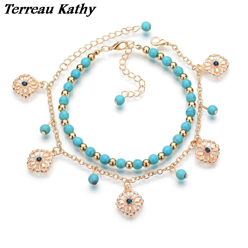 Terreau Kathy 2016 Lucky Kabbalah Фатима Хамса рука синие цветы бижутерия для ног Двойные бусы