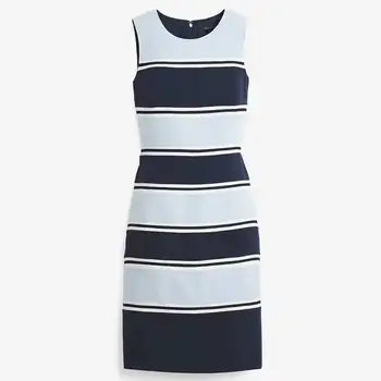 

Women Dress Stripe Print O-Neck Sleeveless Mini Casual Dresses D4151