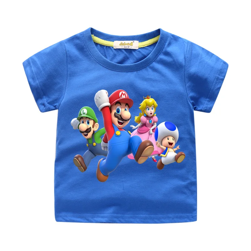 

Boys Summer Clothes Girls Cartoon Mario T-shirt Costume For Kids Casual T Shirt Clothing Children Cotton White Tees Tops WJ159
