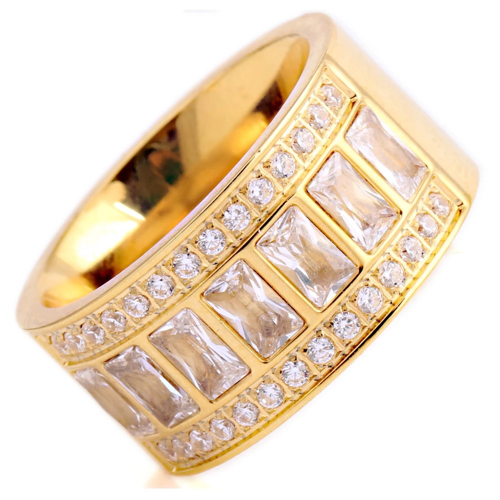 12 мм в ширину, новое Золотое кольцо, нержавеющая сталь, женские красивые стразы, Дешевые вечерние кольца для помолвки, аксессуары, подарок