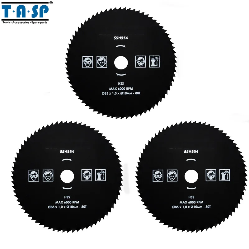 TASP 3 шт. HSS циркулярная пила 80 т 85x1,8x10 мм Высокоскоростная сталь для металла рабочие аксессуары электроинструмента