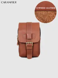 CARANFIER Мужская поясная сумка натуральная яловая кожа Винтаж сплошной цвет мульти-функциональный сотовый телефон сумки на молнии сумки