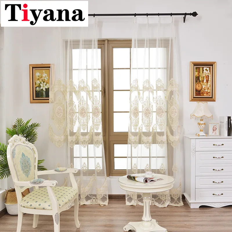 

tiyana curtains for living room floral embroidered rose design kitchen sheer tulle window treatment cortinas HP005D4