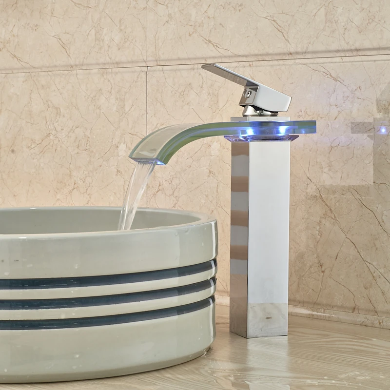Wholesale and Retail Basin Countertop Faucet LED Changing Chrome Finish with Single Handlein