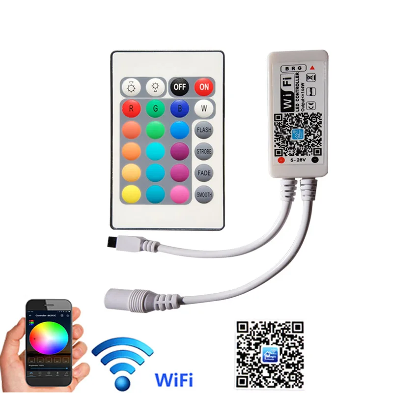 24 клавиши Wi-Fi RGB контроллер DC 5 V-12 V 24V экшн-камера с Wi-Fi подключением Беспроводной телефона iOS Android APP пульт дистанционного управления для SMD 3528 5050 Светодиодные ленты