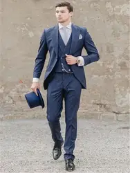 Высокое Качество темно синие нагрудные повседневное партии для мужчин последние костюм тонкий заказ бизнес Свадебный