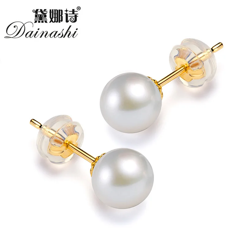 Dainashi серьги-гвоздики с жемчугом 18 К, серьги из чистого пресноводного жемчуга, серьги из желтого золота 18 К, белые брендовые ювелирные изделия для женщин, подарок - Цвет камня: white