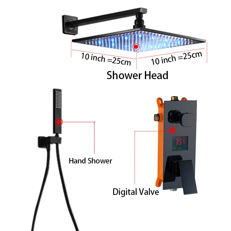 Senlesen светодиодный смеситель для душа с цифровой бронзовой насадкой для ванной комнаты, смеситель для горячей и холодной воды, кран для ванной комнаты, душ W/ручной душ - Цвет: 10 inch