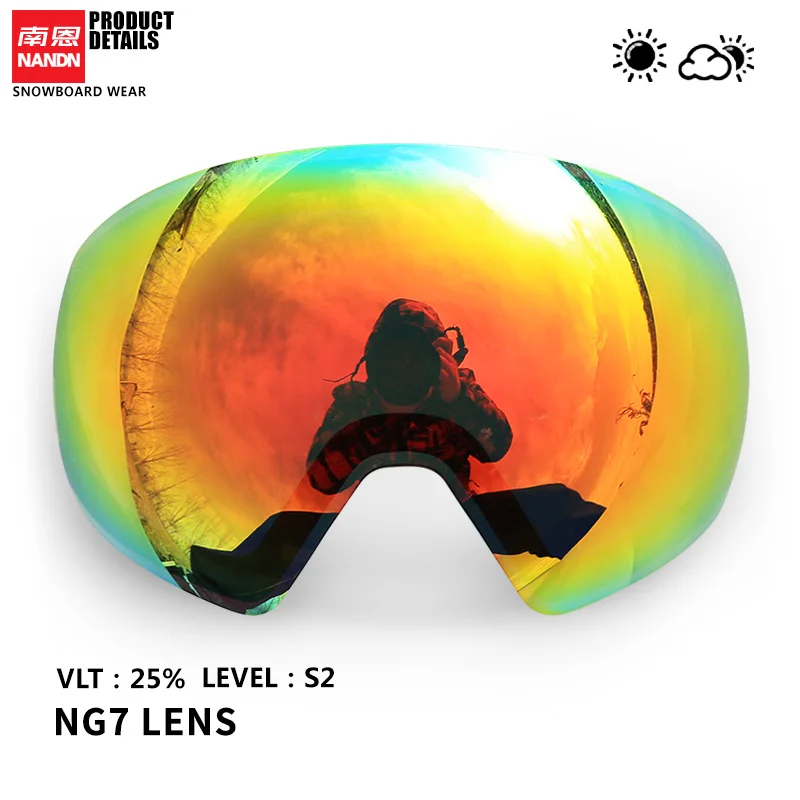 NANDN лыжные очки двойной слой анти туман и анти UV400 подходит для NG7 - Цвет: Red