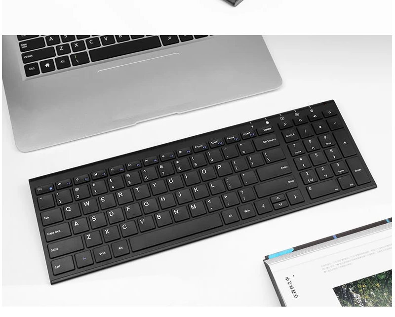 B.O.W Slim Matte Metal feel 2.4Ghz Wireless keyboard(110 / 99keys), Compact Rechargeable Thin keyboard for Desktop Pc,Laptop