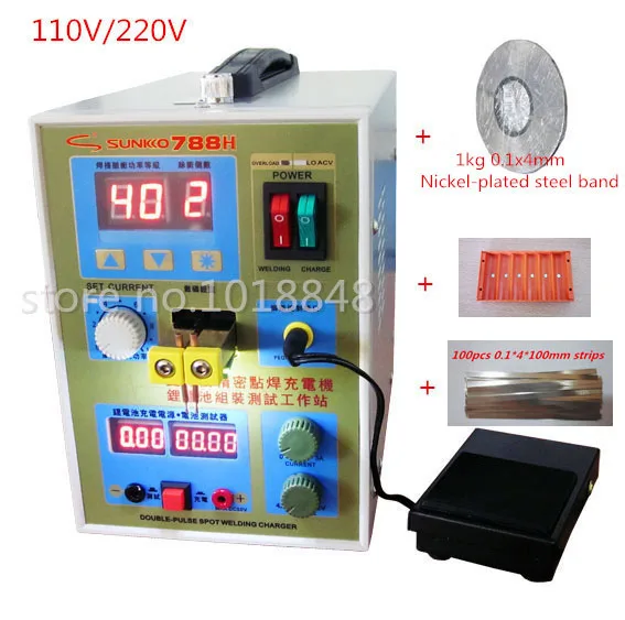 

New upgrade LED lighting 110v/220v 788H +0.1*4mm 1roll+gifts Nickel double pulse precision 18650 Spot Welder Battery Welder