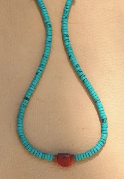 

AA 30% off>>> 1148 GENUINE TURQUOISE & CORAL ROCKSHEISHE BEAD NECKLACE