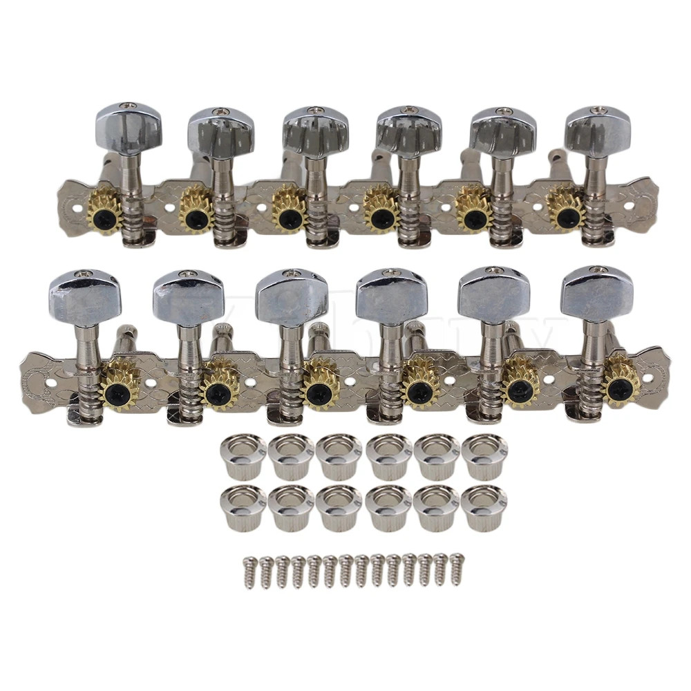 

Yibuy Zinc Alloy 6 in Line 12 String Guitar Tunning Pegs 6L6R Square Head Silver