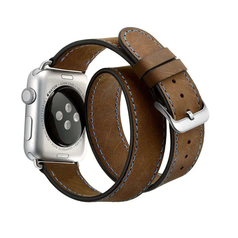 

Wrist Bracelet For Apple Watch 4 Luxury Genuine Leather Double Tour Watch Band Straps For Apple Watch Series 1 2 3 Watchbands