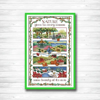 

Four season spring autumn snow flower painting dmc 14CT 11CT counted cross stitch Needlework Set Embroidery kits Home decor