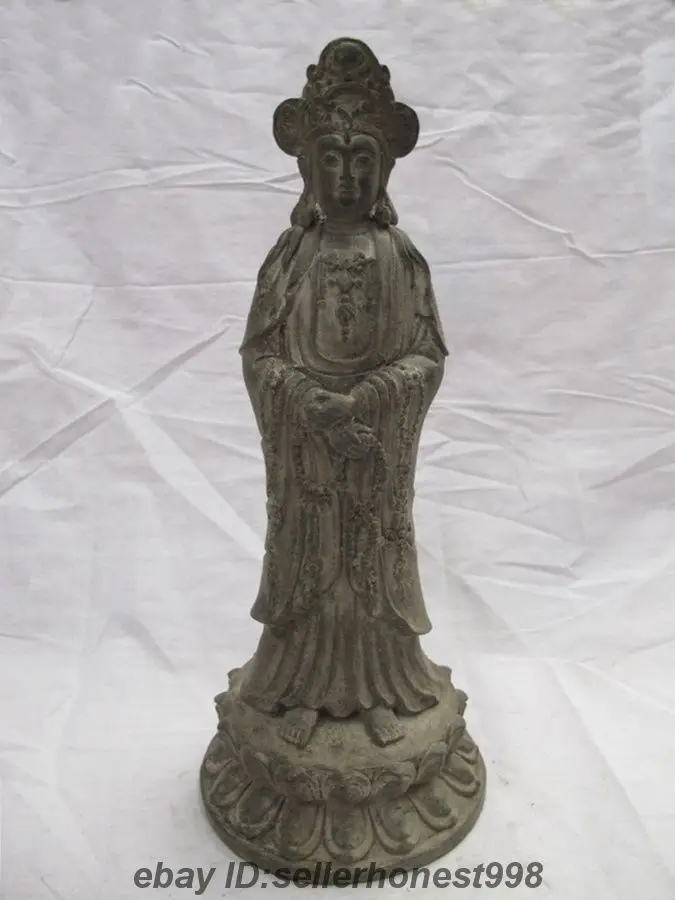 

13 Tibet Folk Temple old Bronze sculpt stand Kwan-Yin Guanyin goddess statue 5.19