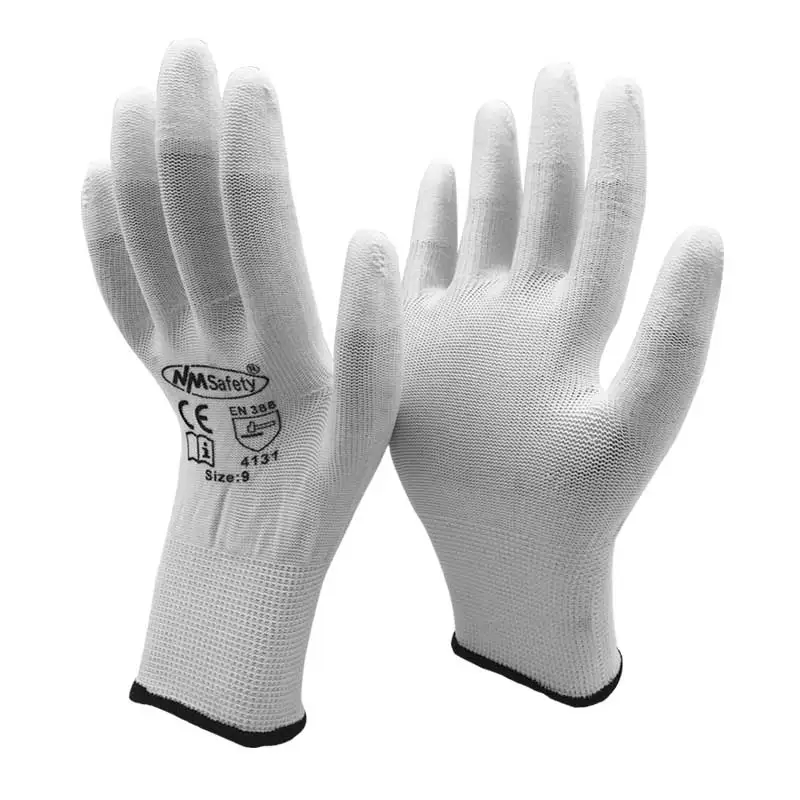 NMSafety – 12 paires de gants de travail de sécurité antistatiques en polyuréthane blanc