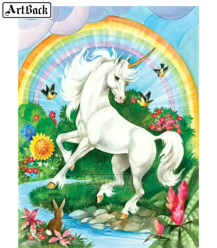 5D Diamond Painting Unicorn Rainbow Cartoon Square Drill Full 3d Embroidered Mosaic Kit | Дом и сад
