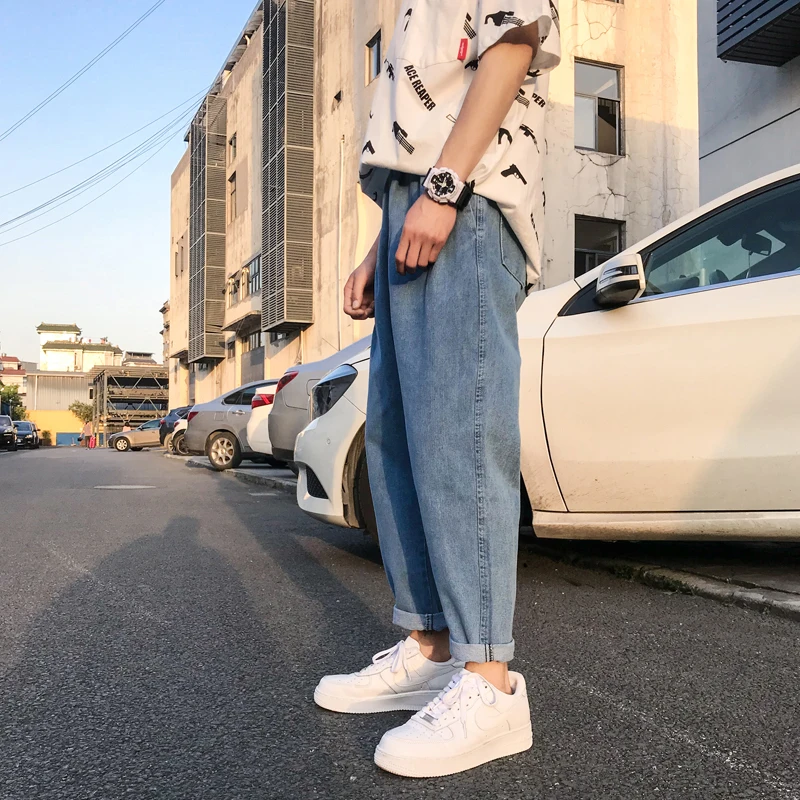 Denim Jeans Men 2018 Solid Blue Soft Jeans Men Slim Fit Jeans For Men Streetwear Hombre Straight Loose Denim Pants Male Trousers