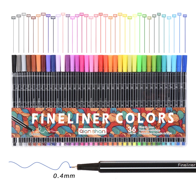 0.4 mm 36Colors Fineliner Marker Pens Drawing Sketch Finecolour Art