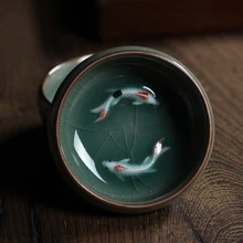 1 шт. фарфоровая чашка Китайский Longquan Celadon Gaiwan чайные чашки чаша Китай Celadon Crackle чайная чашка чашки Золотая Рыба чайный набор 60 мл