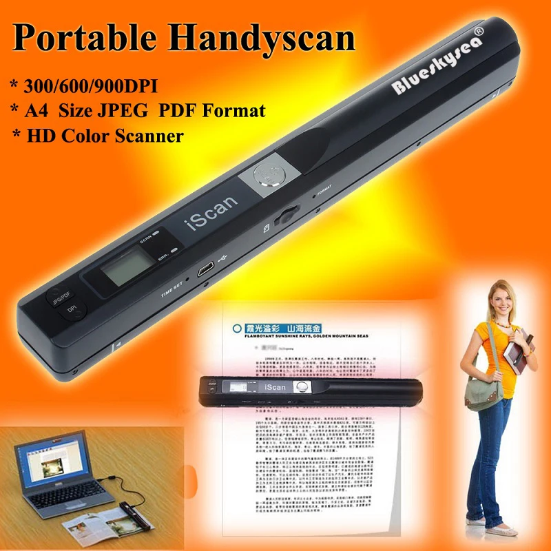 Iscan01 Portable A4 Document Scanner HD 900DPI USB 2.0 High Speed