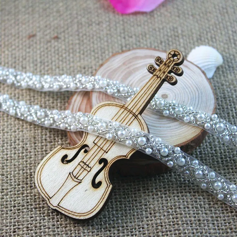 

5yards/lot white pearls Rhinestone Beaded Trims Sew On Organza Ribbon for DIY cloth wedding Dress belt,Freeshipping