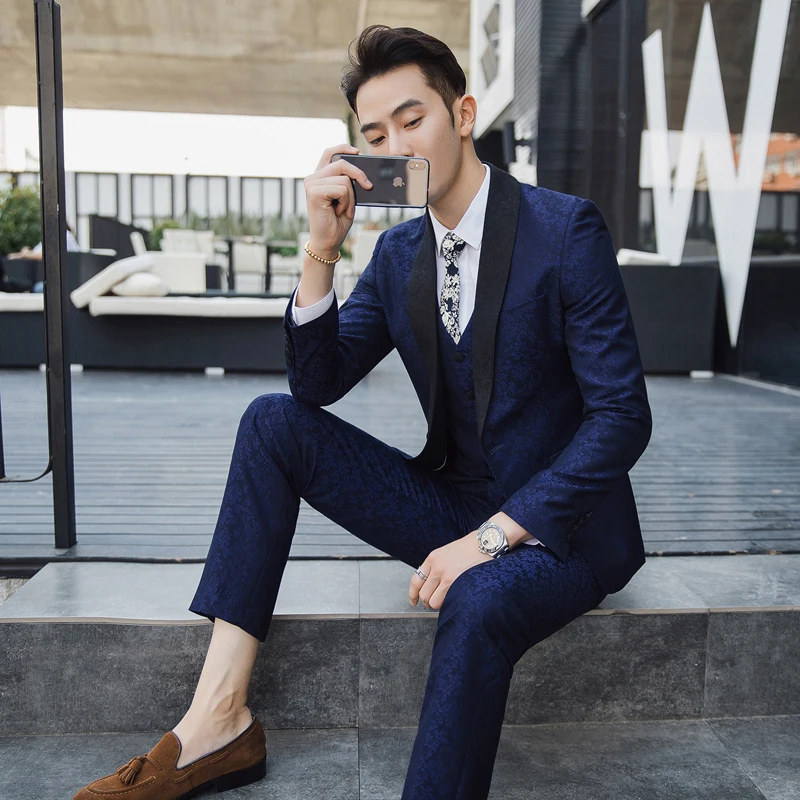 MarKyi 2018 New men leisure single-breasted suits 3 pieces sets business suit jacket blazers coat + vest +pants