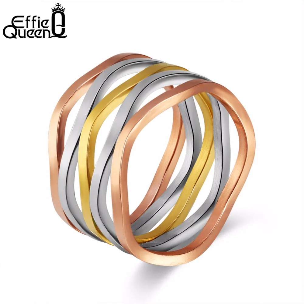 

Effie Queen Stainless Steel Rings For Men &Women Unique Design Party Jewelry Trendy Cuff Finger Jewelry 14 MM IR68