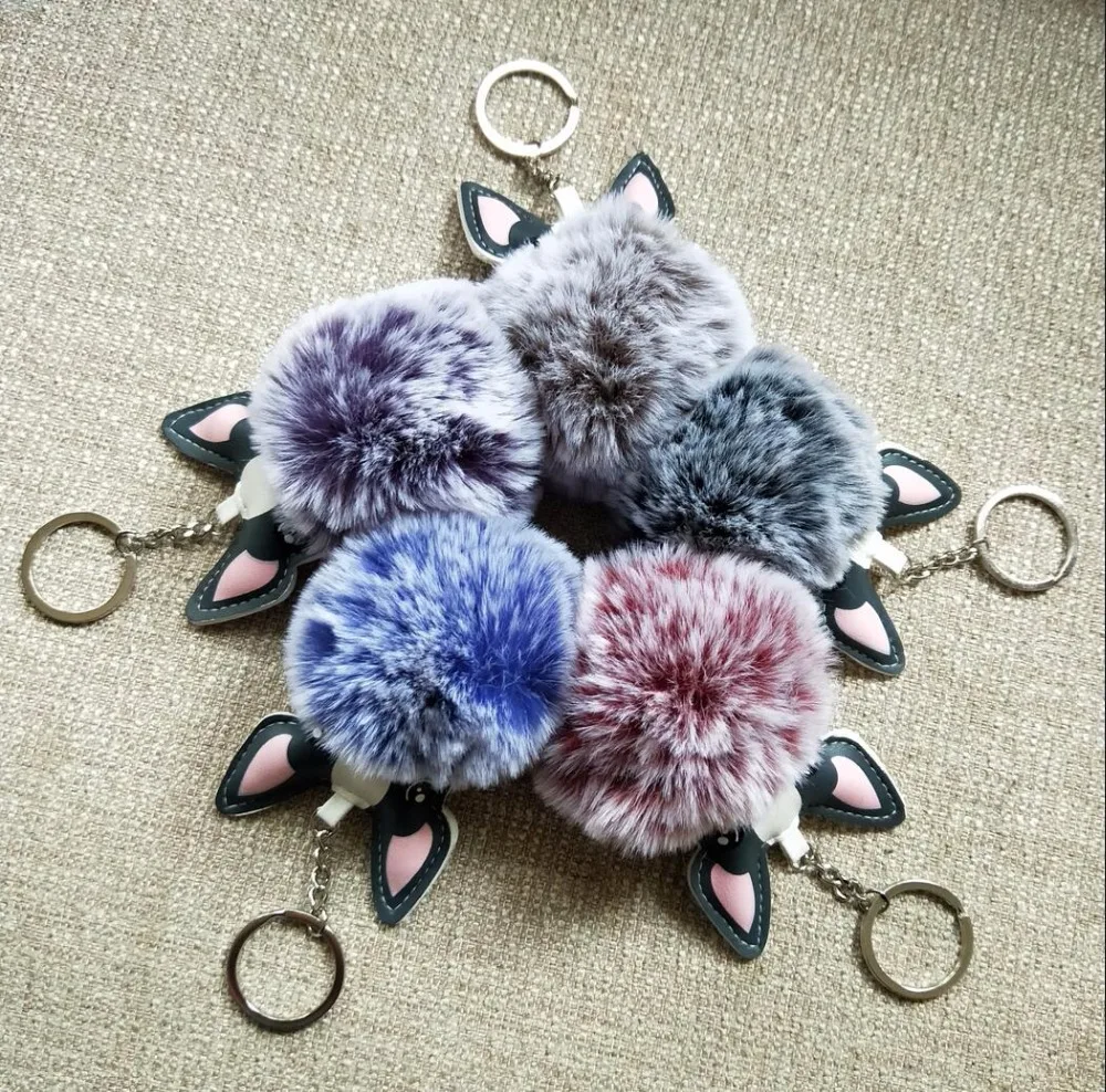 

Cute Fur Pompon Keychains French Bulldog Key Chain Pompom Fluffy Keychain For Women Sleutelhanger Handbag Plush Keyring Trinket