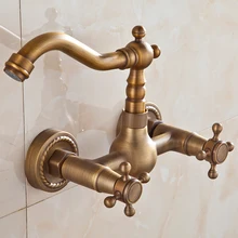 Grifo de latón antiguo para pared de baño, grifo caliente y frío, grifo retro de cobre doble hanler para bañera, mezclador de agua vintage