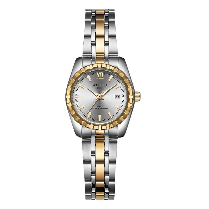 Высокое качество модные мужские наручные часы любителей золото нержавеющая сталь наручные календари Дата часы wlisth Роскошные брендовые для женщи - Цвет: Inter Gold WhiteLady