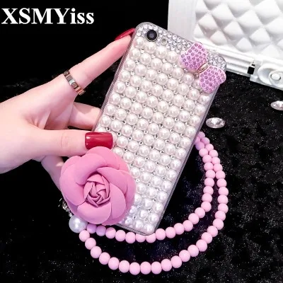 

XSMYiss luxury Glitter Pearl Rhinestone Diamond Crystal bow-knot Flower phone case For iphone X XS MAX XR 5S 6S 7 8 PLUS shell