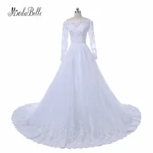 modabelle Civil White Lace Ball Gown Wedding Dresses Long Sleeve Robe De Mariee 2017 Real Photo Tulle Beaded Bridal Dress