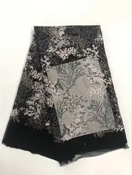 Лидер продаж черный Африканский чистая шнур Кружево французского фатина Кружево Ткань Платье в нигерийском стиле Камни вышитые