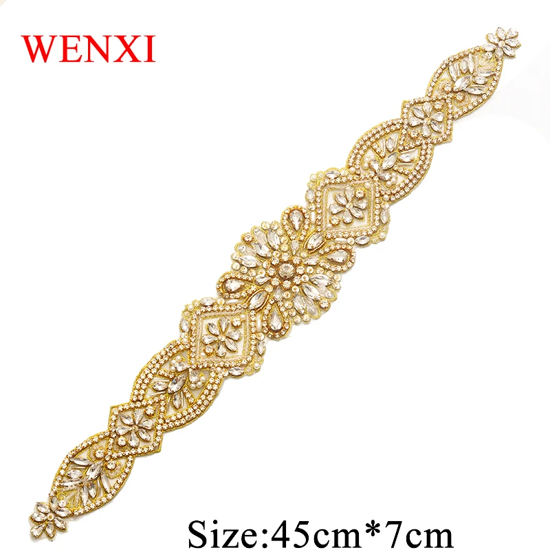 WENXI 5PCS Hand Sew On Hot Fix Iron Silver Crystal Rhinestone Appliques For Wedding Dresses DIY Bridal Sash WX828 | Дом и сад