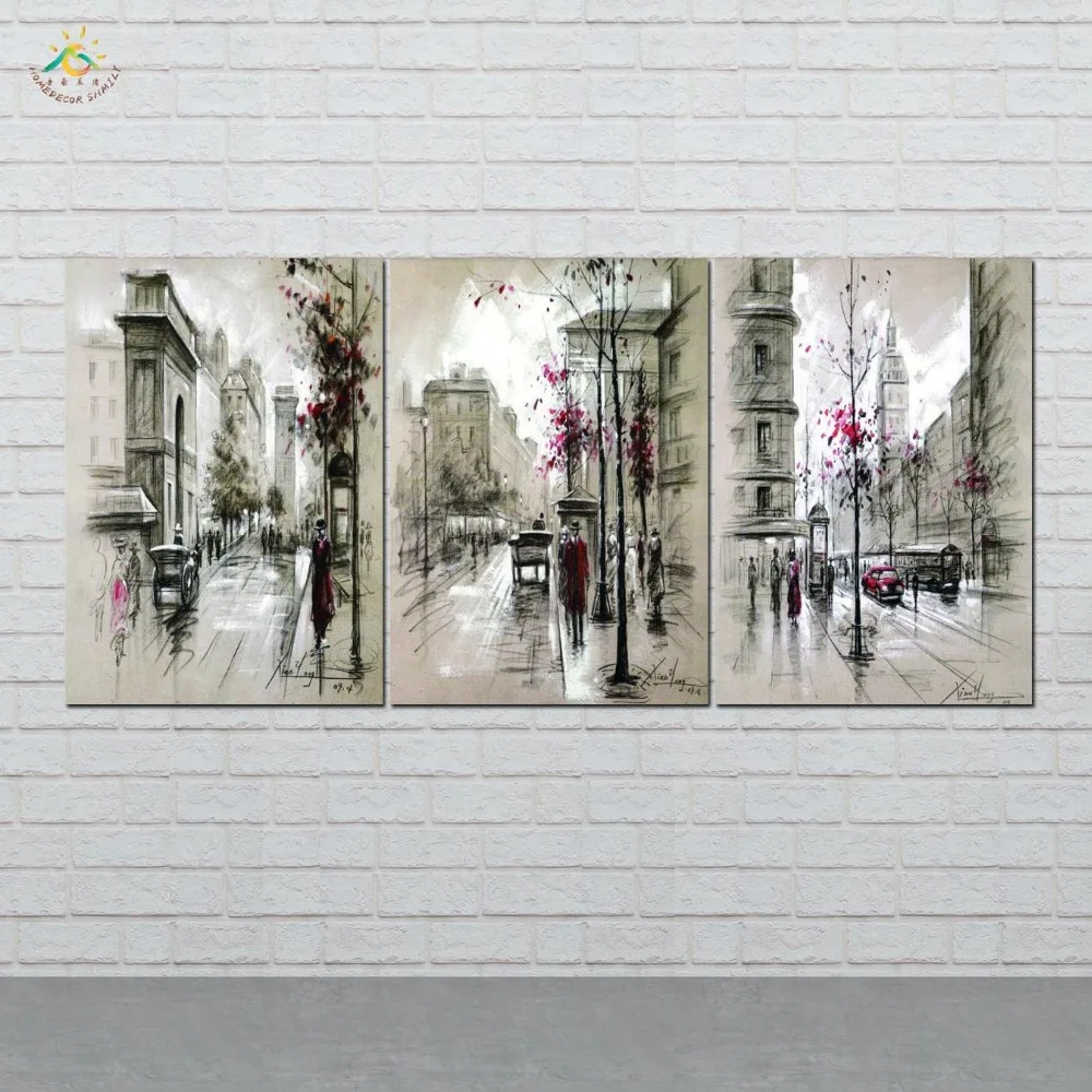 

HD Printed 3 Pieces/set Modern Home Decor Abstract Canvas Painting Retro City Street Landscape Pictures Decorative Paintings