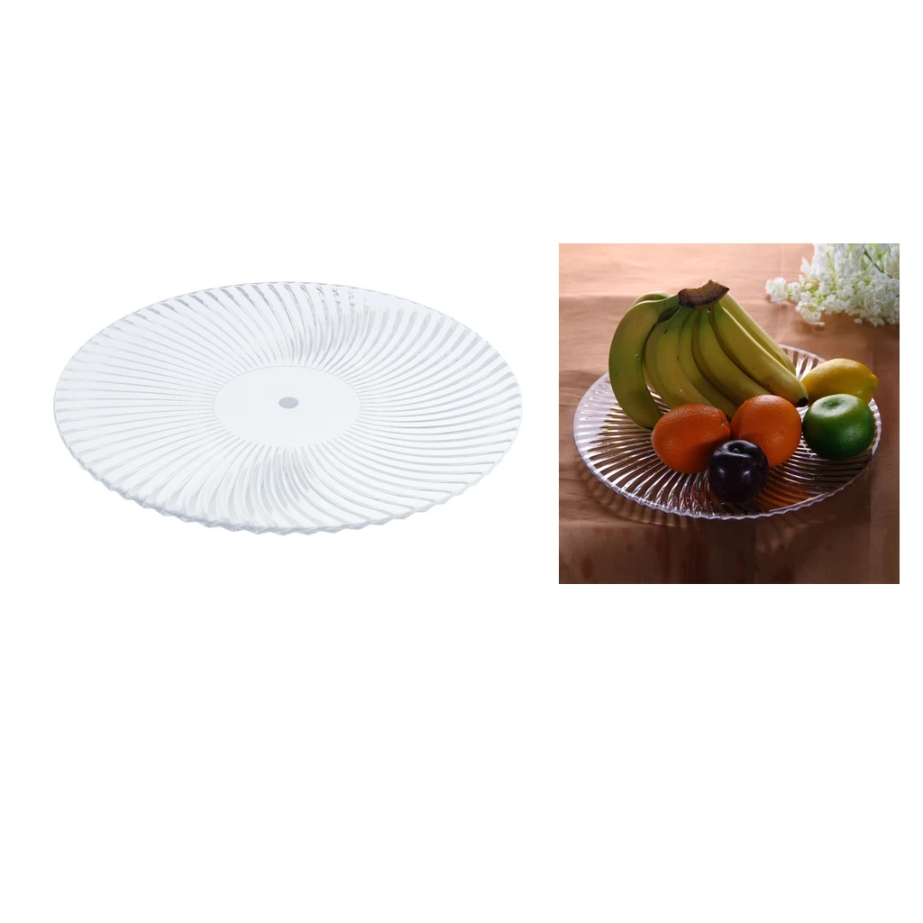 Round Clear Dish Plate Food Serving Tray Flat Fruit Platter, Made of high quality acrylic plastic, easy to clean