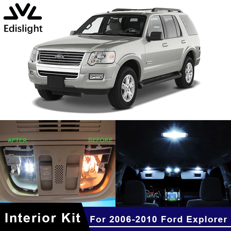 

Edislight 10Pcs Canbus White Ice Blue LED Lamp Car Bulbs Interior Package Kit For 2006-2010 Ford Explorer Map Dome Trunk Light