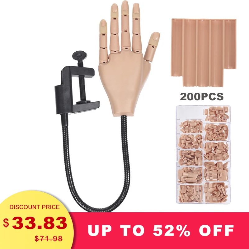 

Professional 1 Practice Hand+200pcs Nail Tips Nail Art Hands Tool Adjustable Nail Art Model Hands DIY Manicure Tool For training