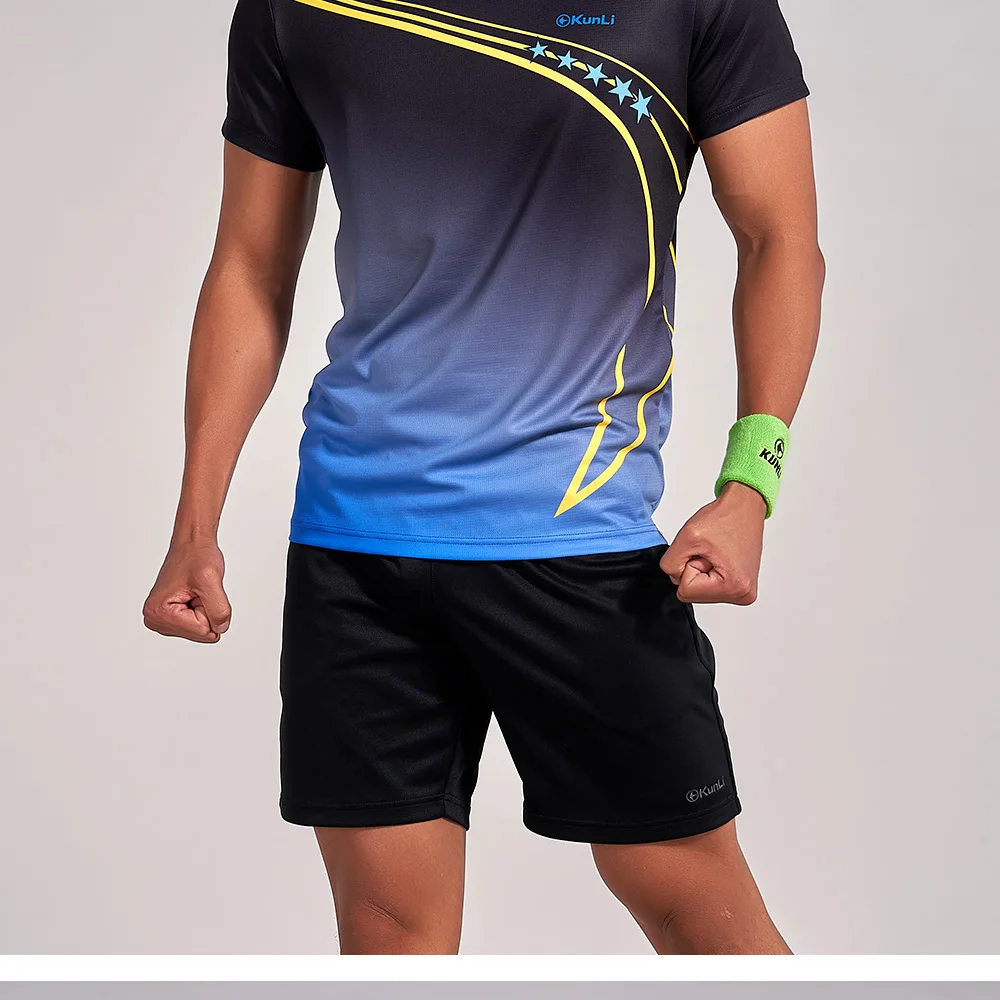 Kunli теннисная рубашка с короткими рукавами Мужская спортивная одежда для бадминтона одежда для бега футболка баскетбольная волейбольная рубашка