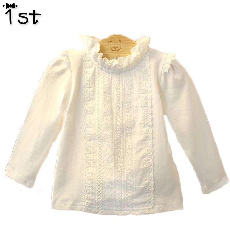 

1st Baby Clothing 2017 New Stand Collar British Style Lace White Long Sleeve Cotton Baby Blouses Toddler Clothes Children k1
