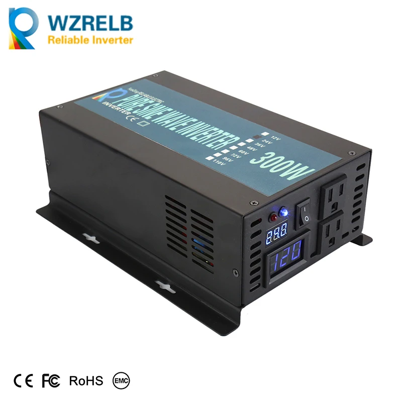 

300W 12V/24V Dc to 110V/220V Ac CE EMC Approved Off-grid Full Power 600W Peak Pure Sine Wave Car Power Inverter