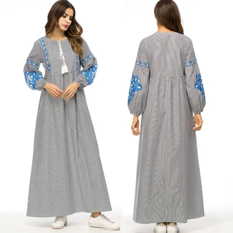 Vestidos 2019 весеннее Полосатое abaya Дубай Турция Арабский мусульманский платье хиджаб